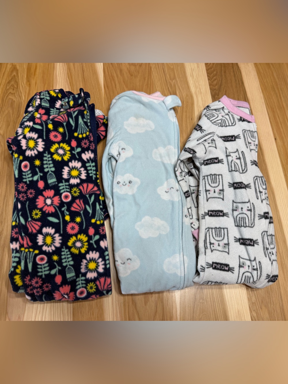 Toddler Fleece Sleeper Set of 3 - Floral, Cloud, Cat Prints